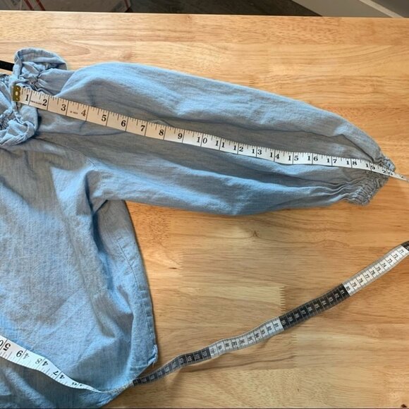 Free People Women's Top Medium Knit Chambray Tie Neck Blue Size XS - Picture 8 of 9